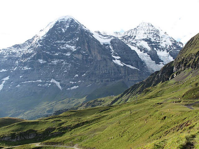 The view of the north face of Eiger (left side) and Monch (right side)